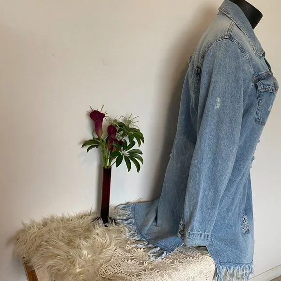 Long Distressed Jeans Jacket - Picture 5 of 8